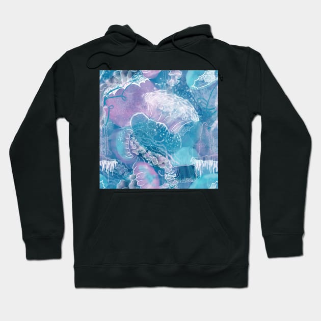 Closely Clustered Jellies Coral Blue Hoodie by MSBoydston